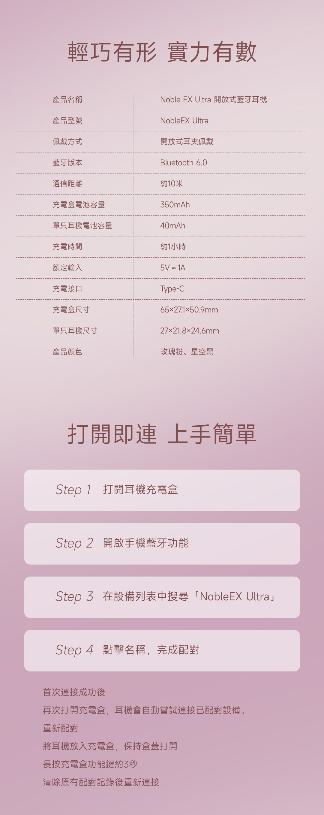 NobleEX Ultra 開放式藍牙耳機 ROSE GOLD 玫瑰金 (期間限定）