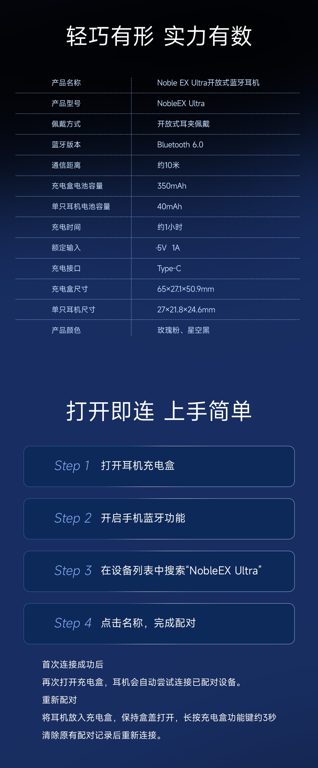 NobleEX Ultra 開放式藍牙耳機 STARRY GRAY 星空黑 (期間限定）